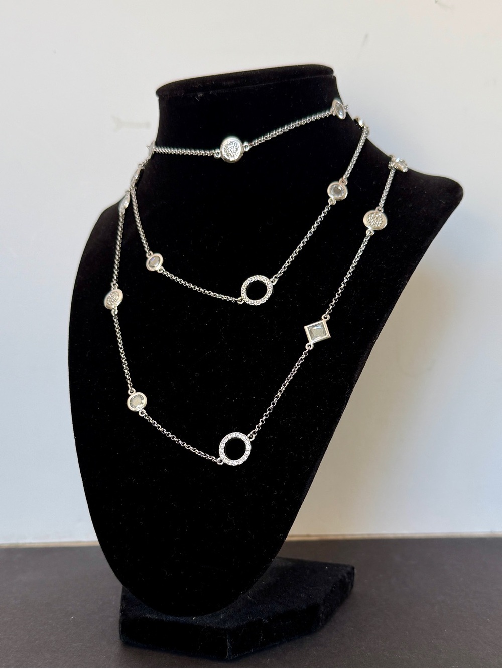 Lia Sophia Silver Multi-Station Circle & Gem Layered Necklace